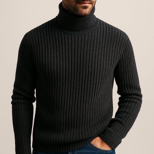 Men's High Neck Ribbed Sweater - Fashinoza