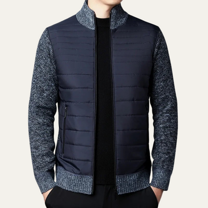 Men's Cotton Quilted Cardigan Zip Up Padded Navy