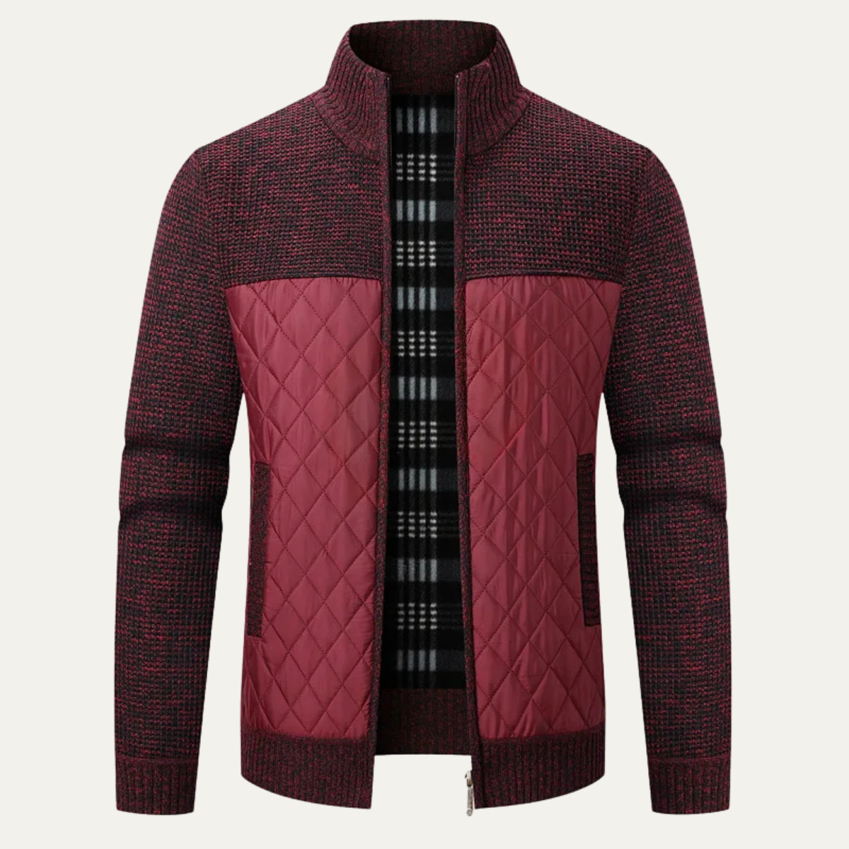 Men's Quilted Puffer Jacket Zip Up Knit Black - Fashinoza