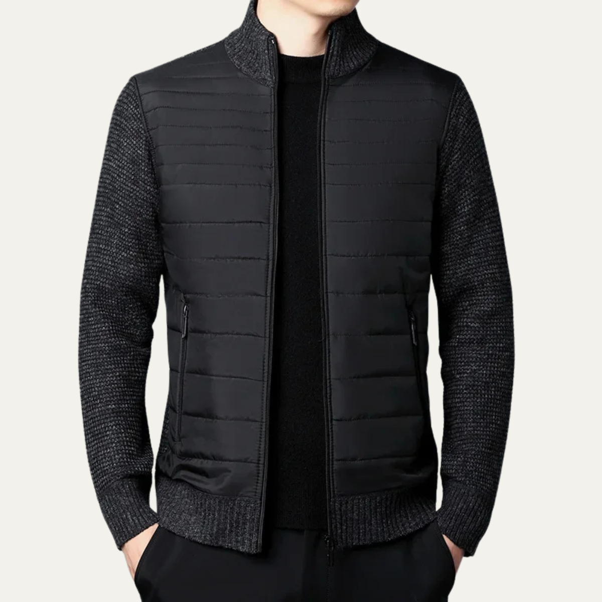 Men's Cotton Quilted Cardigan Zip Up Padded Navy