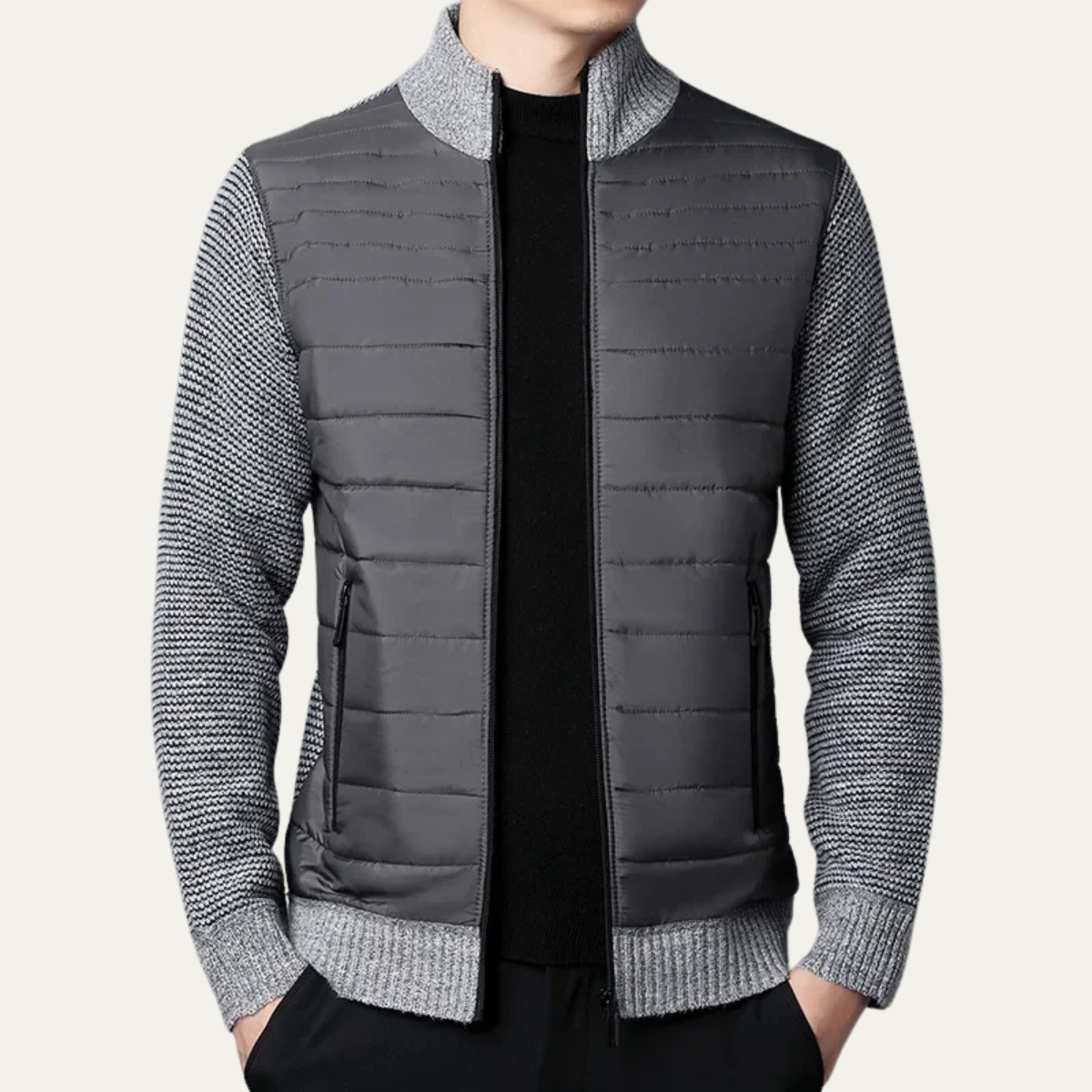 Men's Cotton Quilted Cardigan Zip Up Padded Navy
