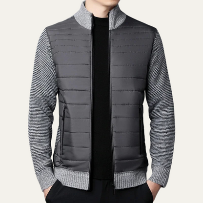 Men's Cotton Quilted Cardigan Zip Up Padded Navy