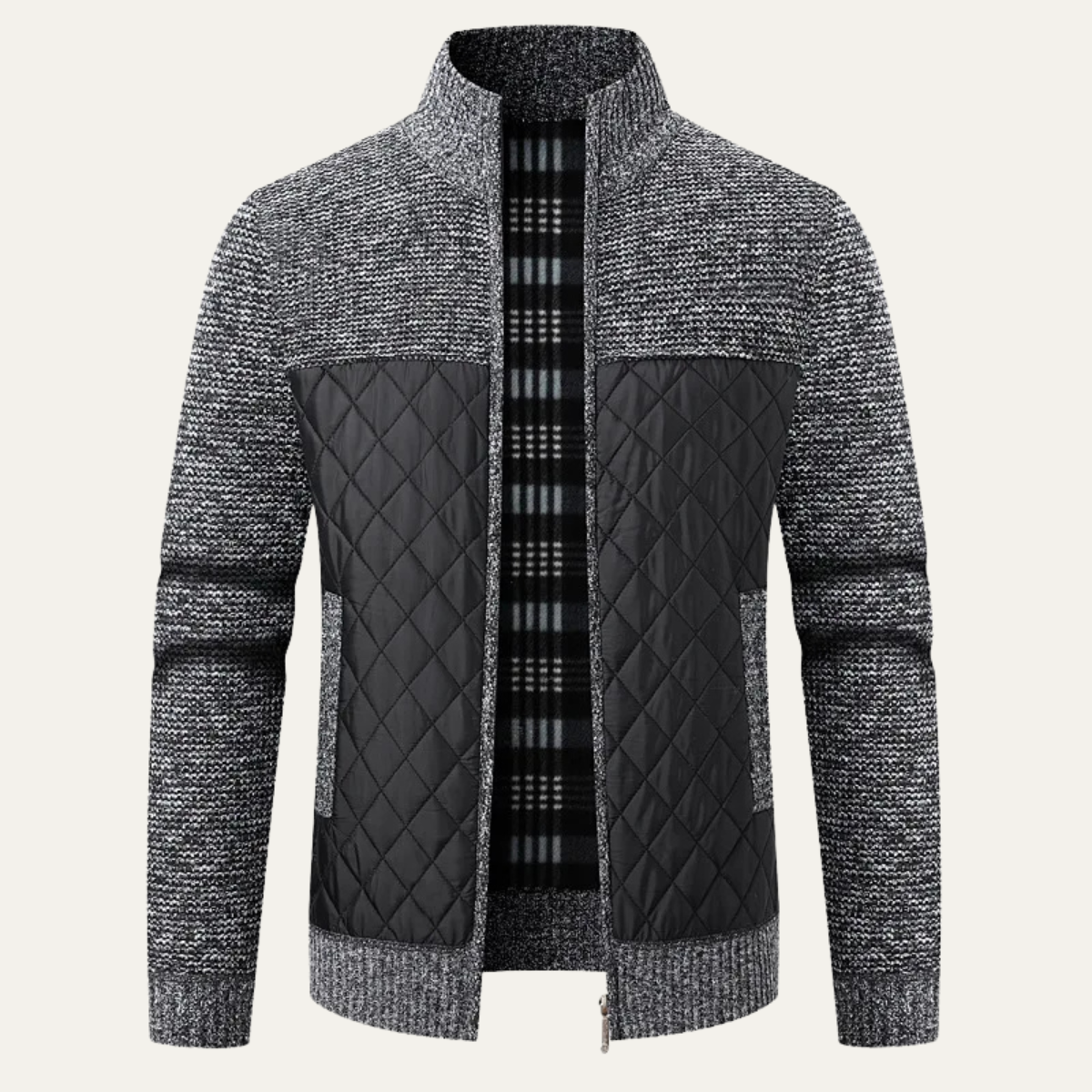 Men's Quilted Puffer Jacket Zip Up Knit Black - Fashinoza
