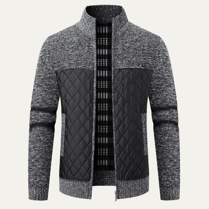 Men's Quilted Puffer Jacket Zip Up Knit Black - Fashinoza