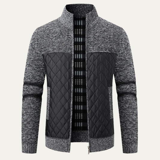 Men's Quilted Puffer Jacket Zip Up Knit Black - Fashinoza