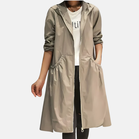 Women's Water Resistant Hooded Jacket Knee Length - Fashinoza