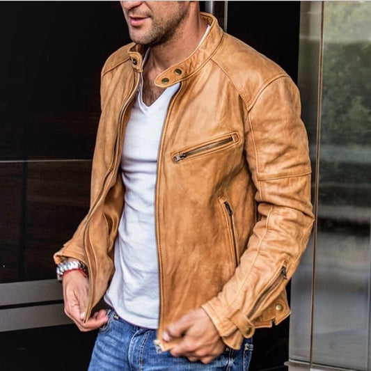 Men's Leather Jacket Waterproof - 
Fashinoza