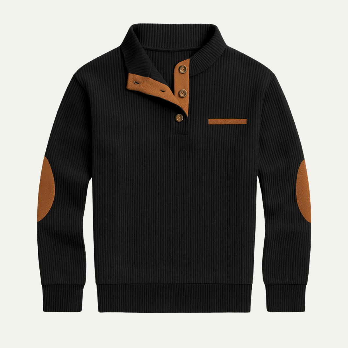 Men's Retro Corduroy Sweater Button Neck Patch Details - Fashinoza