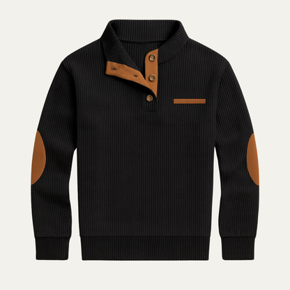 Men's Retro Corduroy Sweater Button Neck Patch Details - Fashinoza
