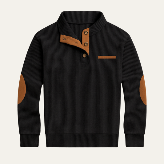 Men's Retro Corduroy Sweater Button Neck Patch Details - Fashinoza