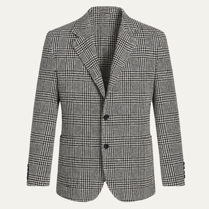 Men's Houndstooth Blazer Slim Fit Checked Navy - Fashinoza
