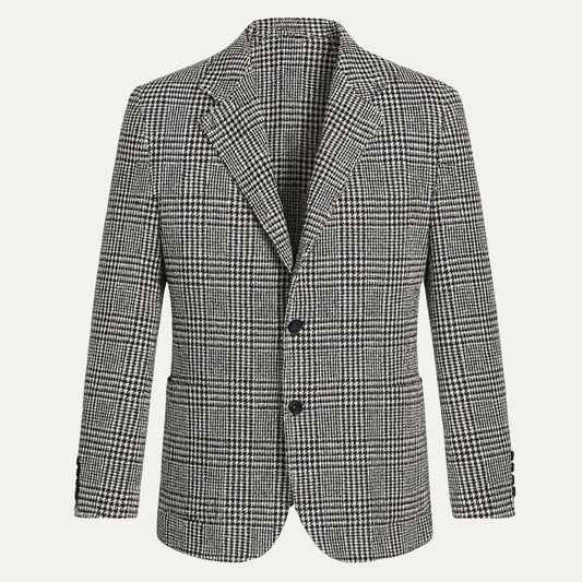 Men's Houndstooth Blazer Slim Fit Checked Navy - Fashinoza
