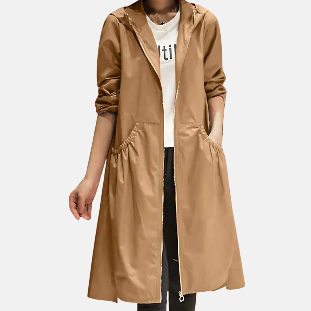 Women's Water-Resistant Hooded Knee Length Jacket