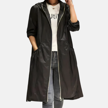 Women's Water Resistant Hooded Jacket Knee Length