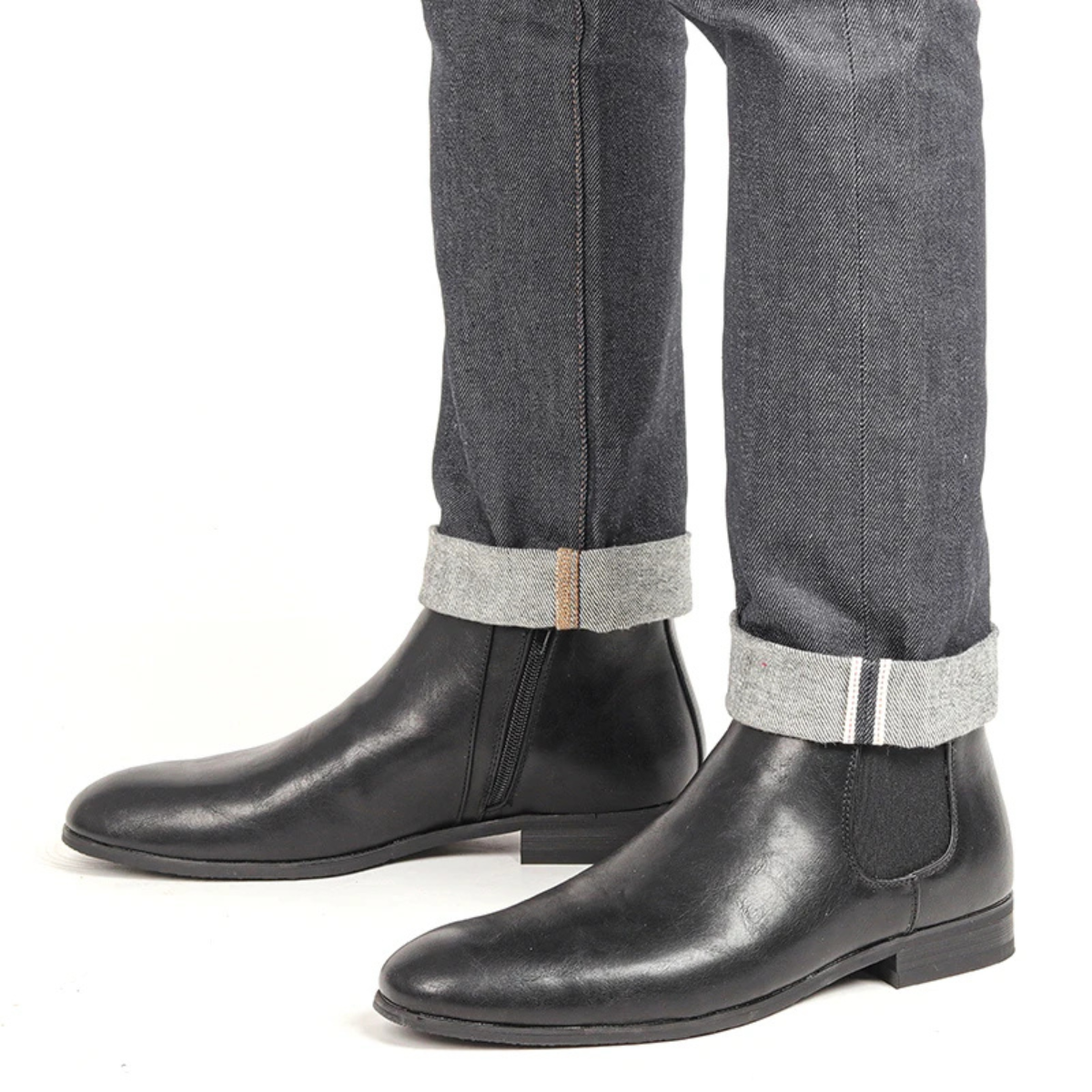 Men's Leather Chelsea Ankle Boots Elastic Sides