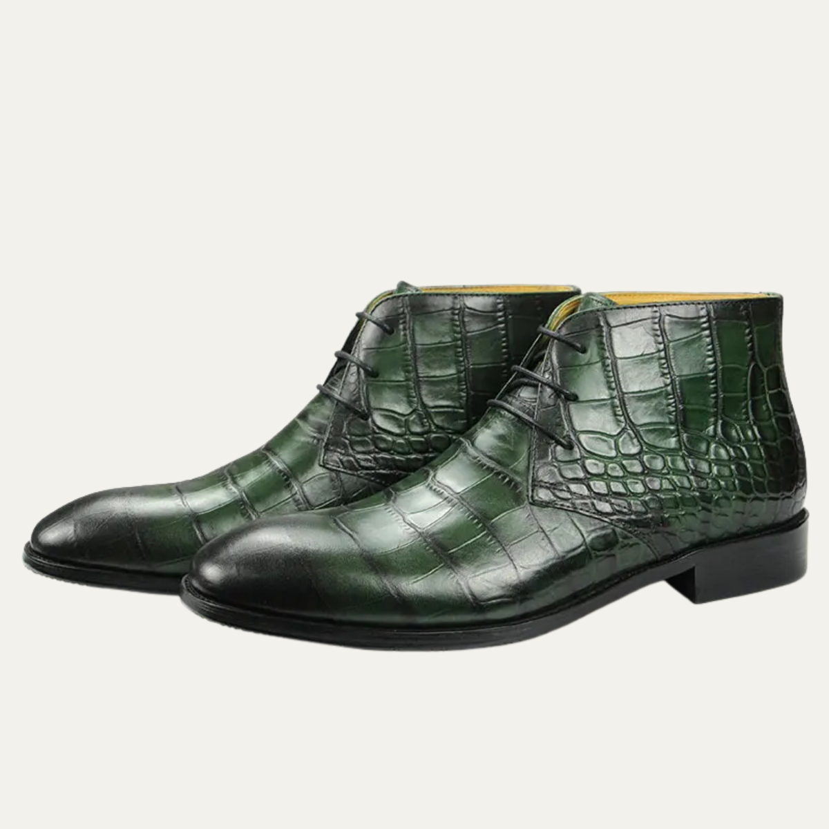Men's Leather Lace-Up Boots Crocodile Pattern Brown - Fashinoza