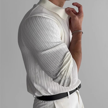Men's V Neck Jacquard Polo Shirt