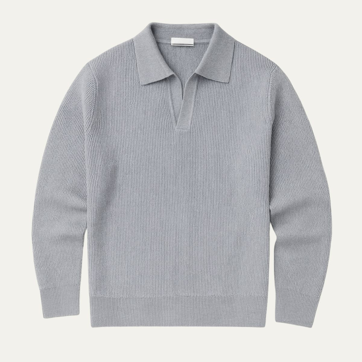 Men's Knitted Long Sleeve Polo Sweater Open Collar - Fashinoza