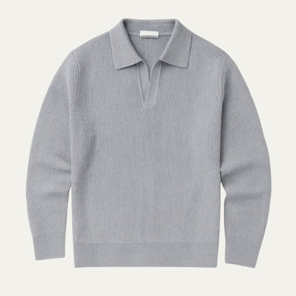 Men's Knitted Long Sleeve Polo Sweater Open Collar - Fashinoza