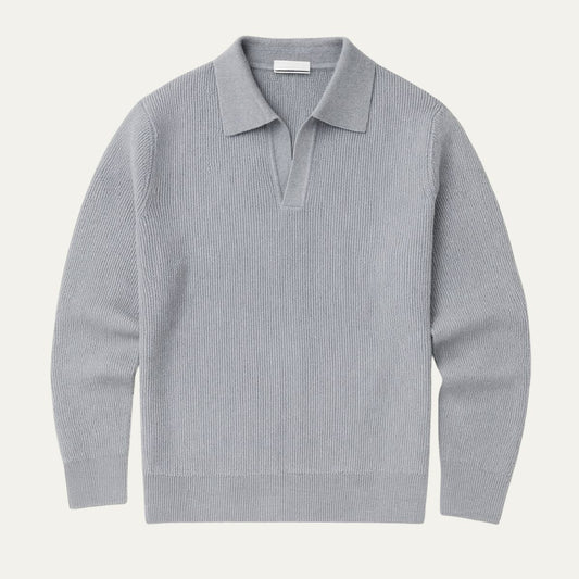 Men's Knitted Long Sleeve Polo Sweater Open Collar - Fashinoza