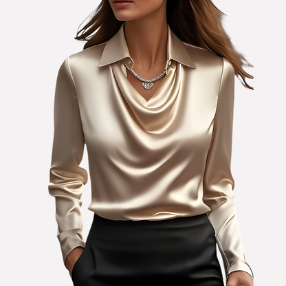 Women's Satin Blouse Draped Collar