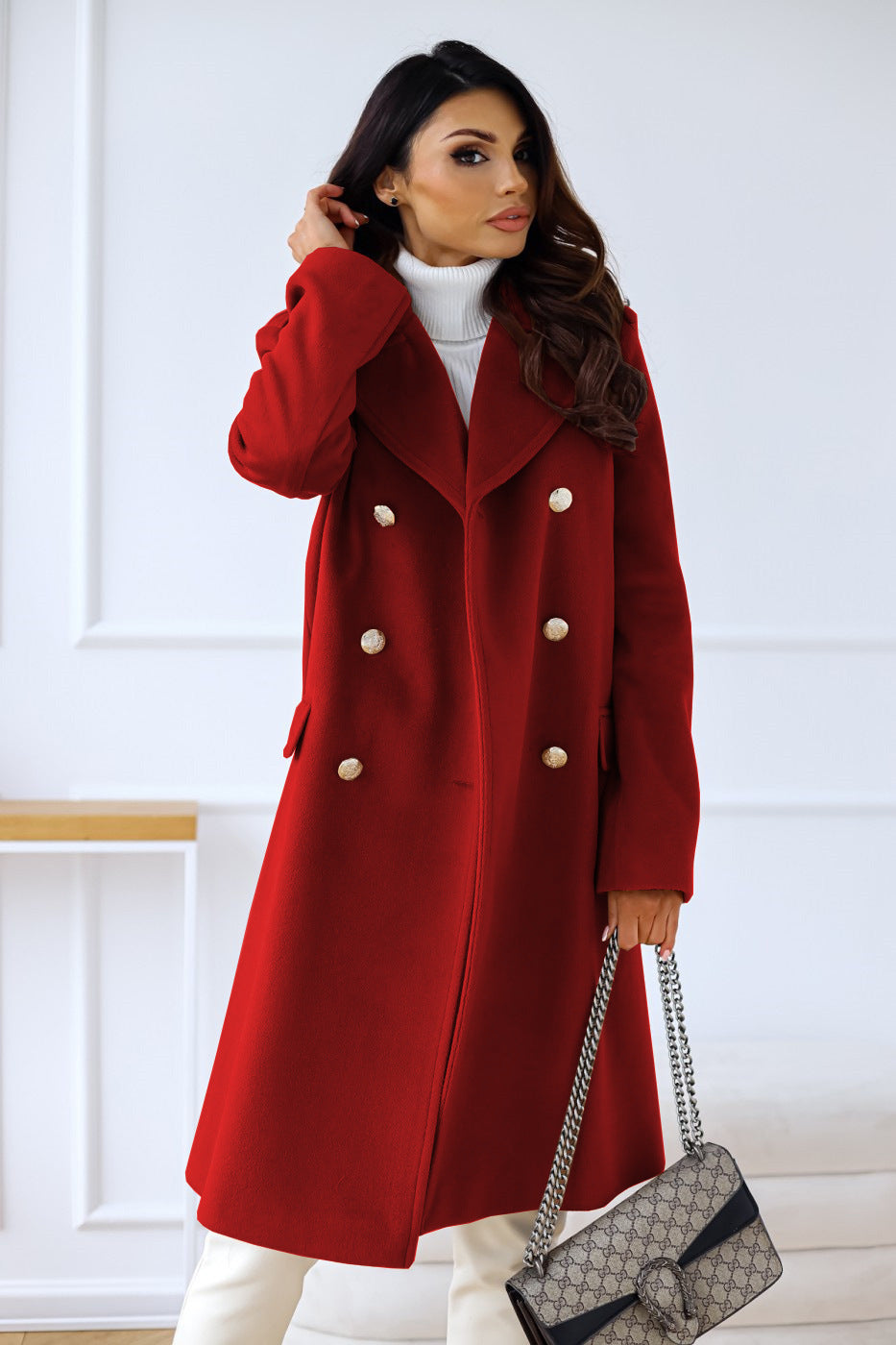 Women's Wool Trench Coat Double-Breasted 2-Piece
