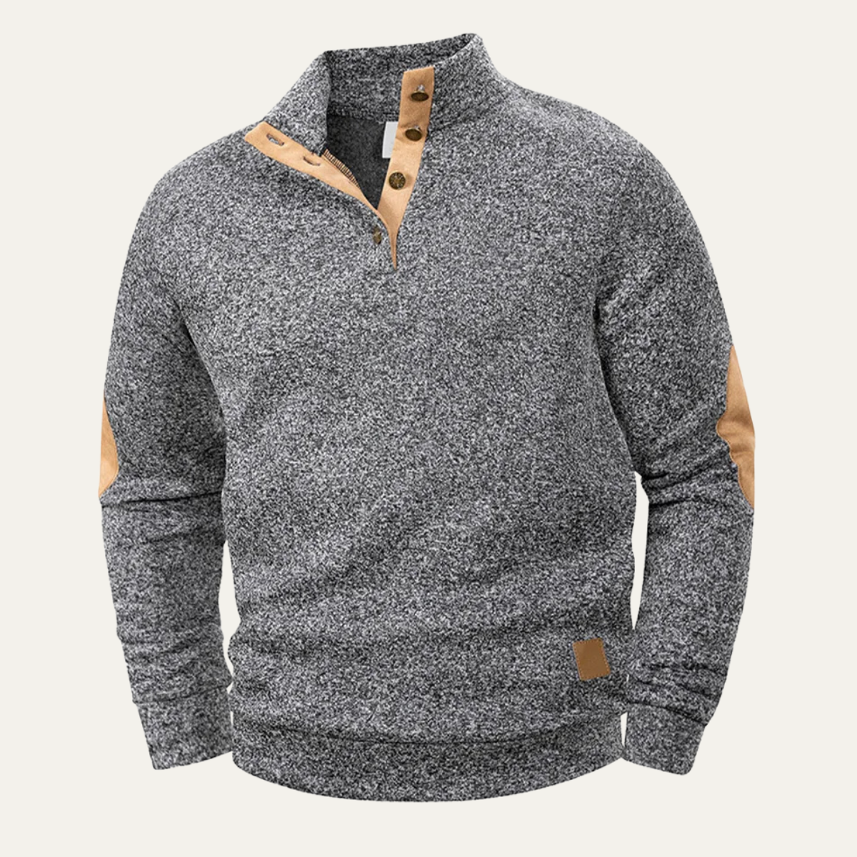 Men's Fleece Sweater Elbow Patches Stand Collar