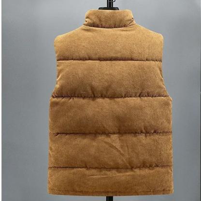 Men's Corduroy Puffer Vest Warm Padded Silver