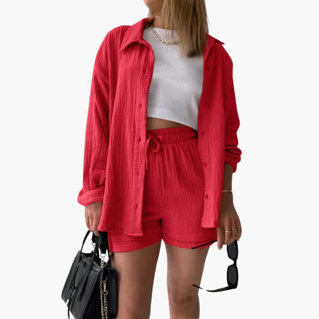 Women's Button Crop Shorts Set