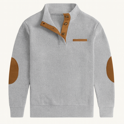 Men's Classic Corduroy Sweater Button Neck Patch Details - Fashinoza