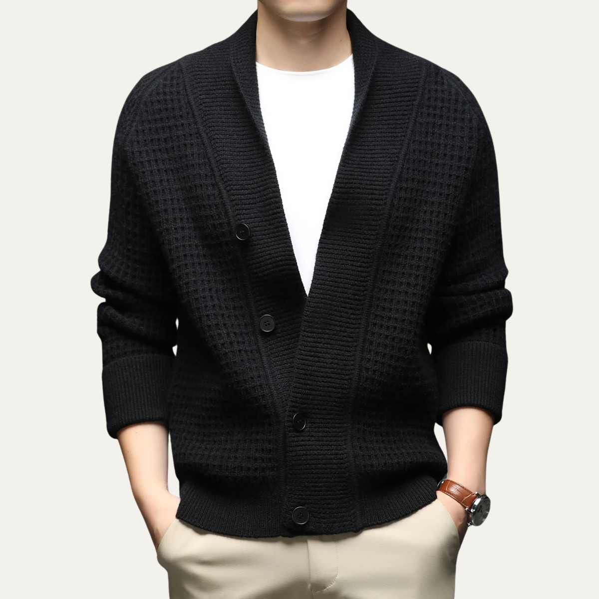 Hebrides Men's Chunky Knit Cardigan Shawl Collar
