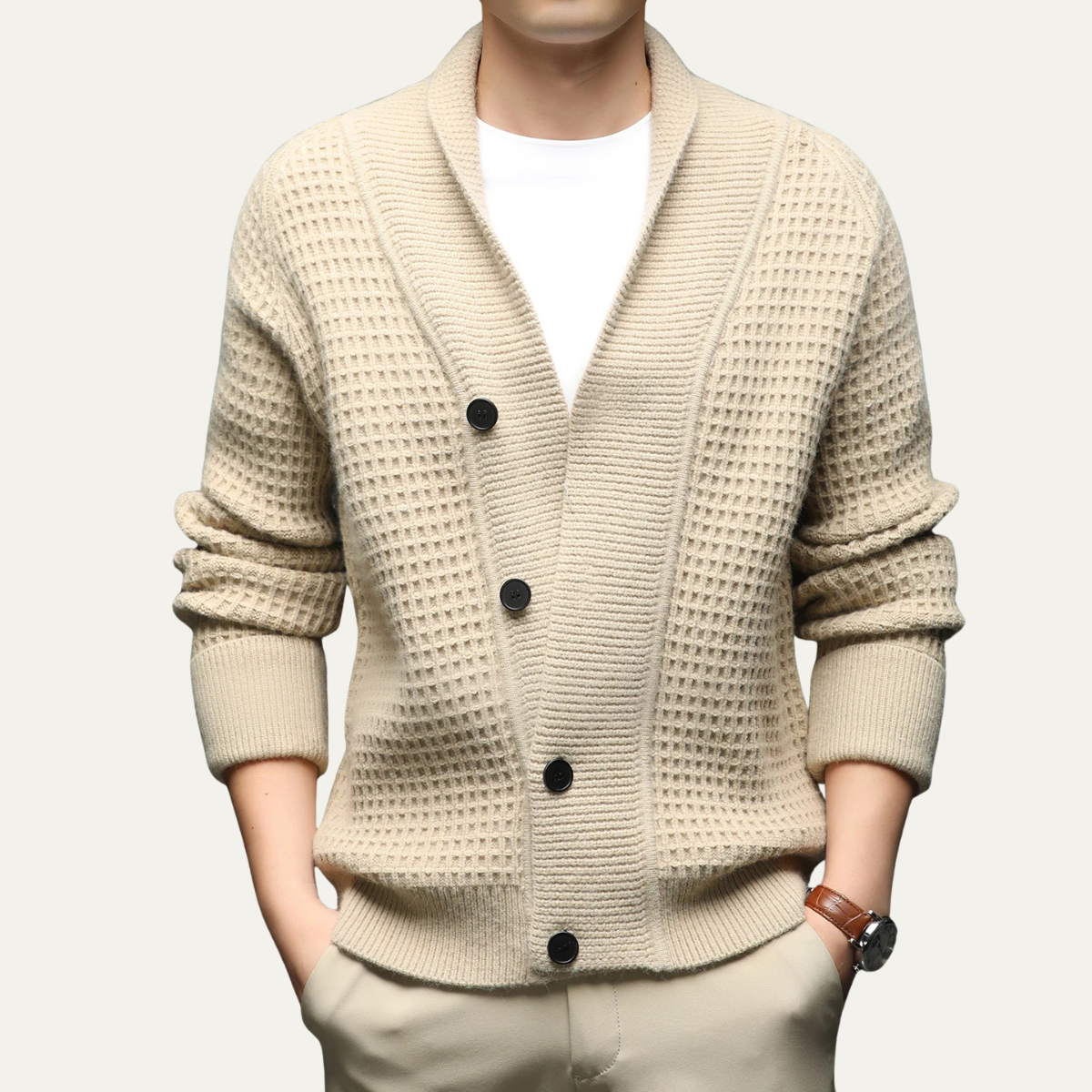 Hebrides Men's Chunky Knit Cardigan Shawl Collar