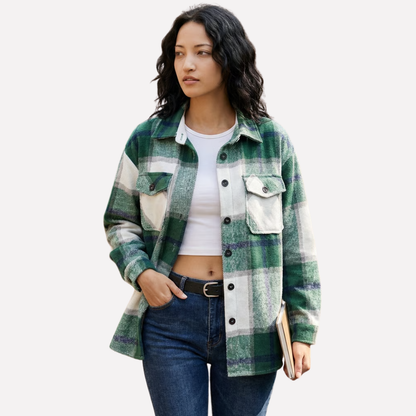 Women's Plaid Flannel Shirt Jacket - Fashinoza