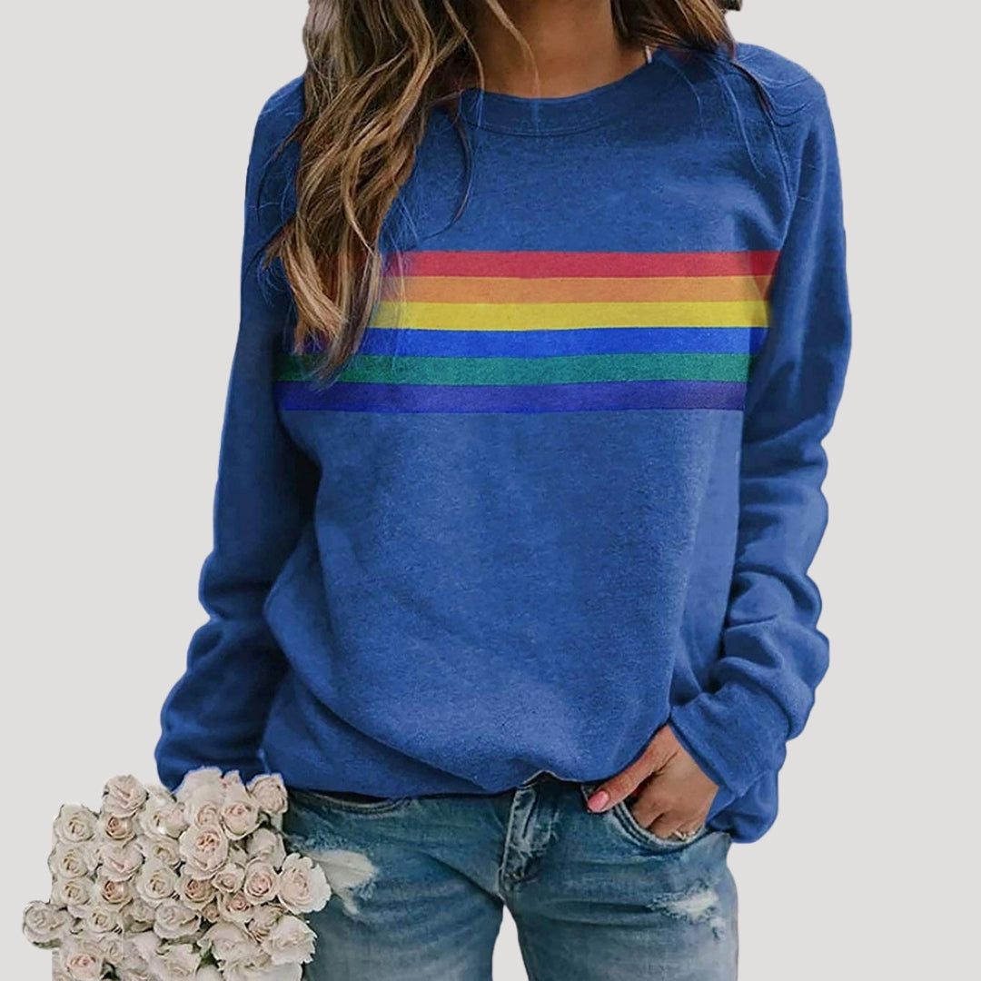 Hannah | Women’s Spring Rainbow Stripe Long Sleeve Top