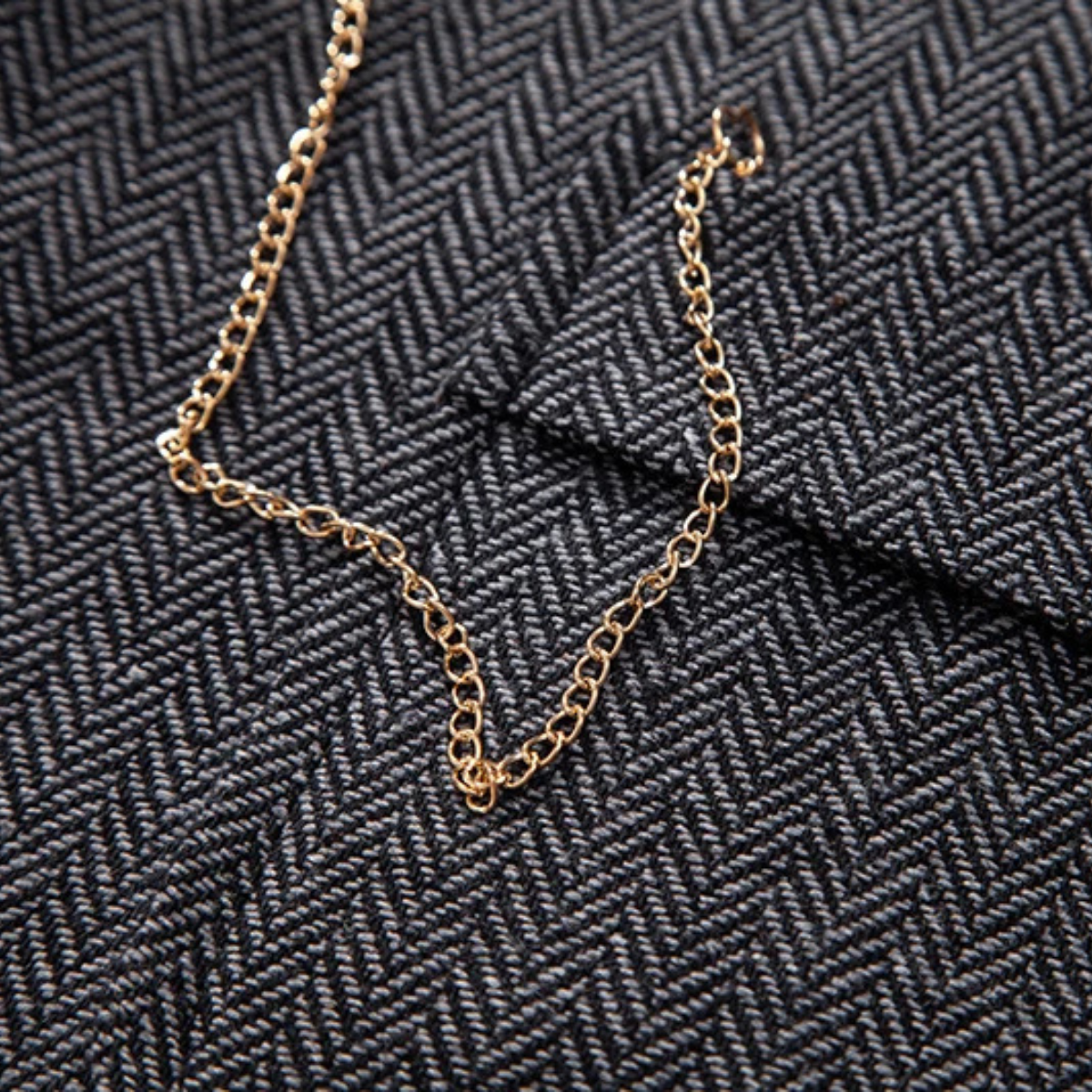 Men's Tweed Vest Chain Pocket