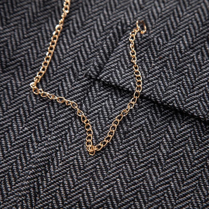 Men's Tweed Vest Chain Pocket