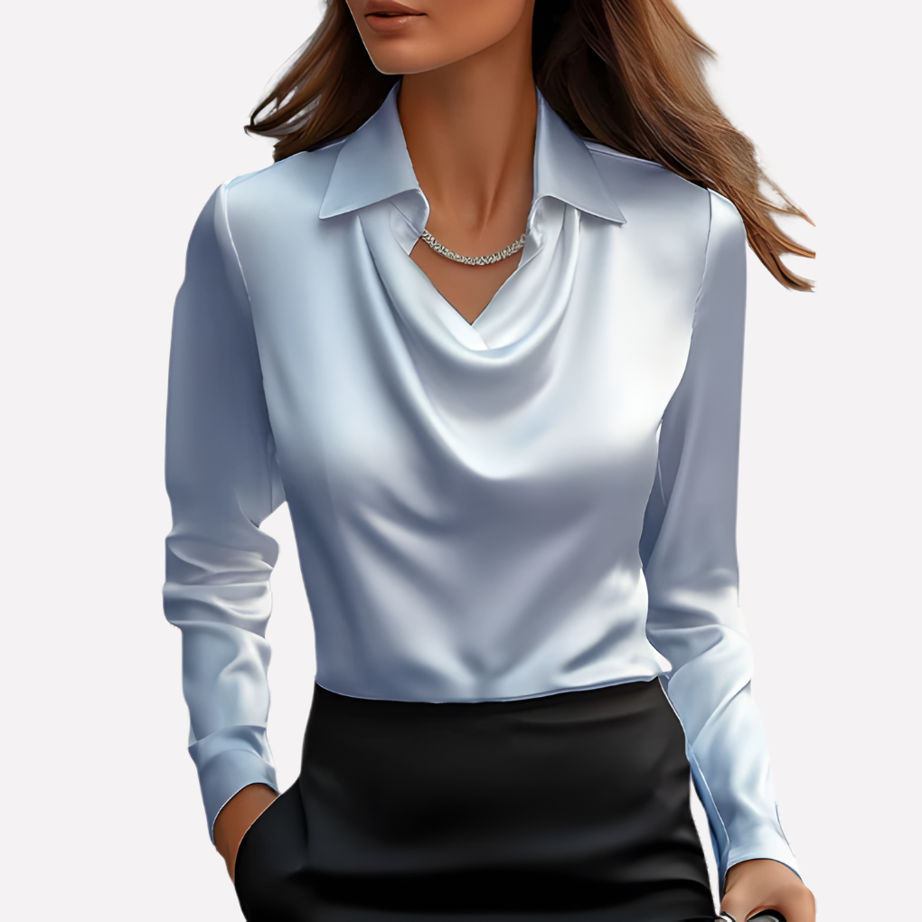 Women's Satin Blouse Draped Collar