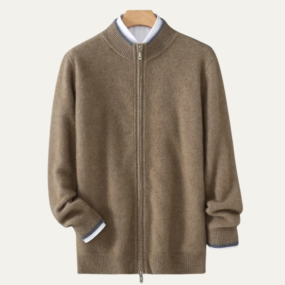 Men's Wool Cardigan Soft Warm Zip Up Knit