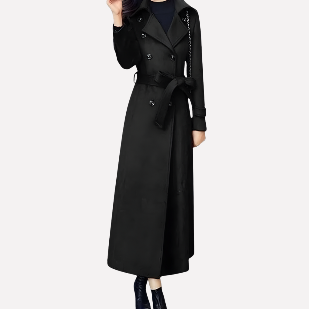 Women's Long Coat Shawl Collar Waist Belt - Fashinoza