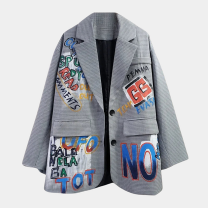 Women's Oversized Blazer Subtle Check Pattern - Fashinoza