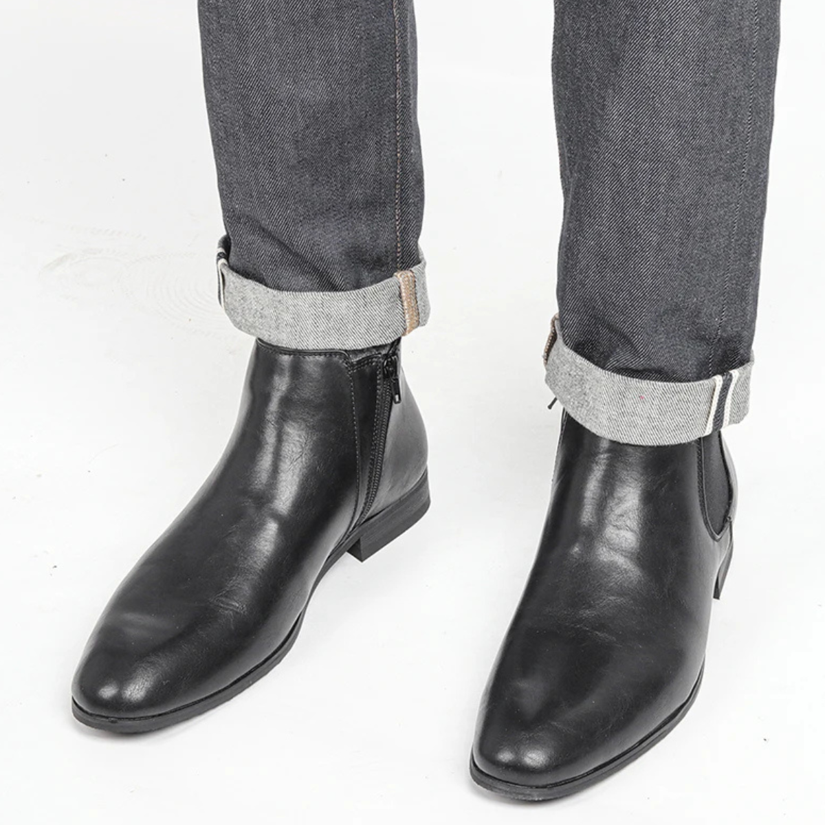 Men's Leather Chelsea Ankle Boots Elastic Sides