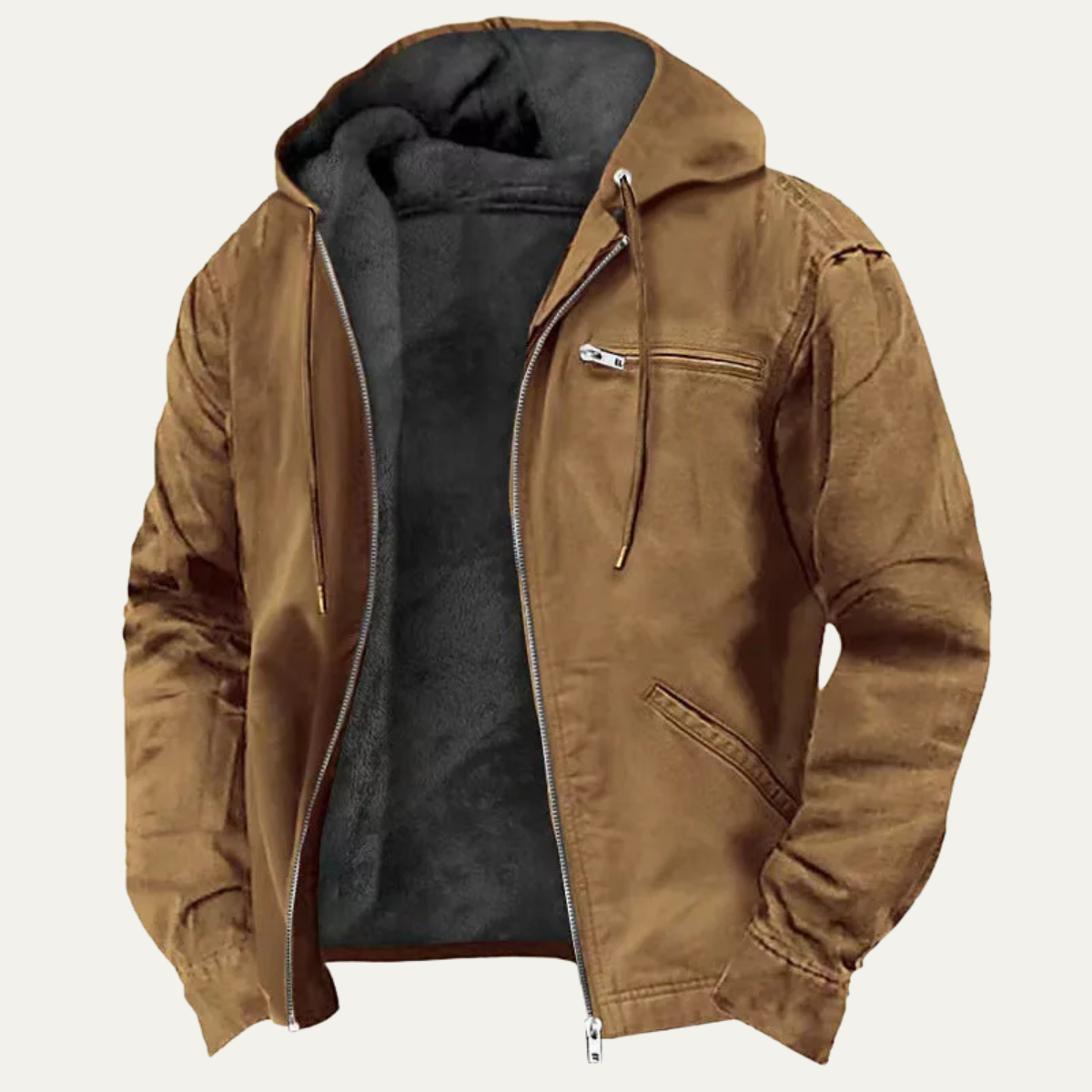 Men's Fleece Lined Hooded Jacket - Fashinoza