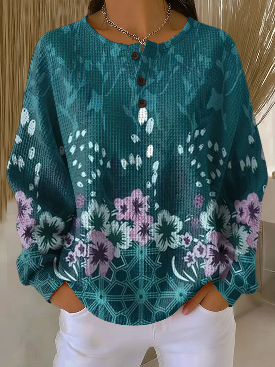Women's Floral Pattern Pullover Sweater - Fashinoza
