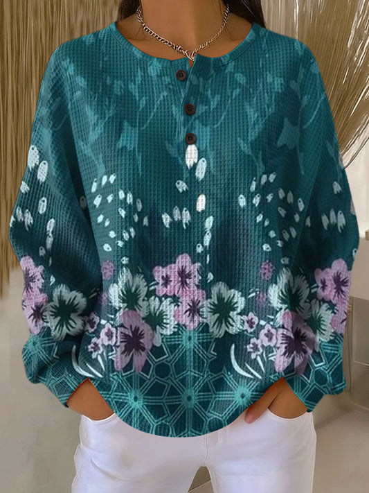 Women's Floral Pattern Pullover Sweater - Fashinoza