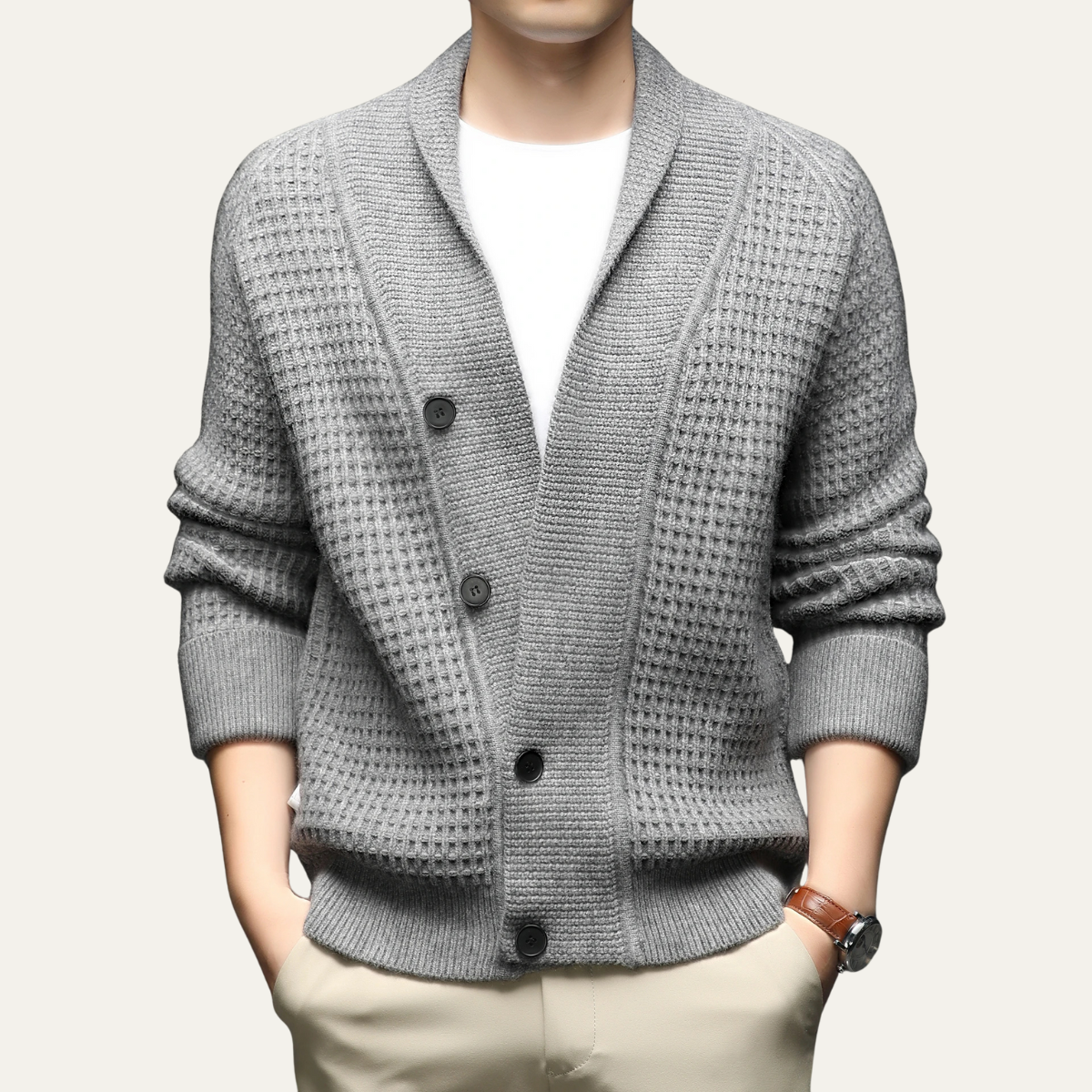Hebrides Men's Chunky Knit Cardigan Shawl Collar