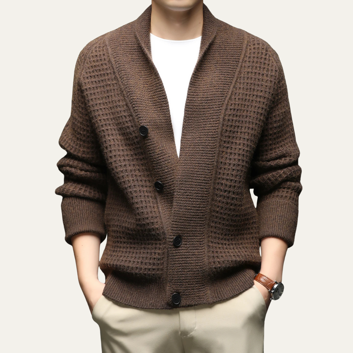 Hebrides Men's Chunky Knit Cardigan Shawl Collar