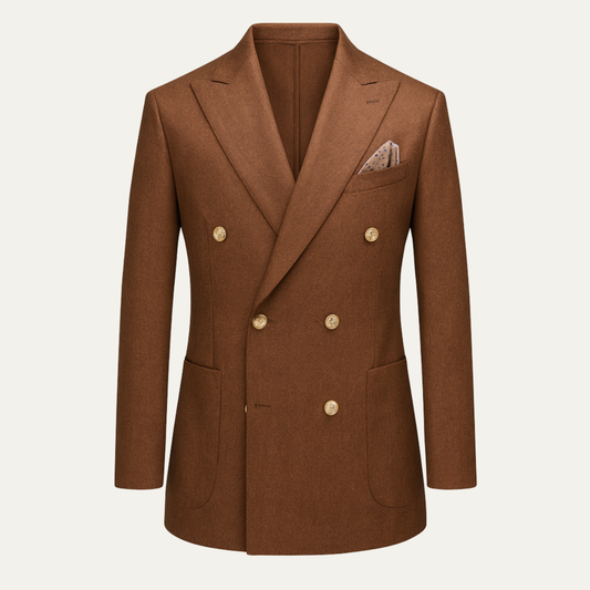 Men's Brown Double Breasted Suit Slim Fit 2 Piece - Fashinoza