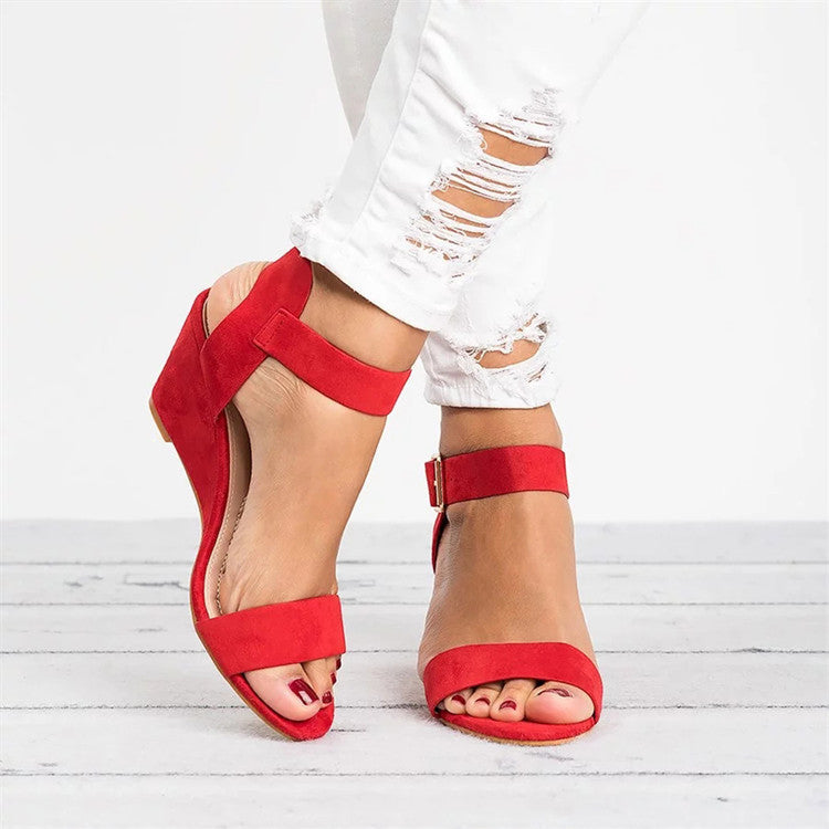 Rochelle Women's Wedge Sandals Faux Leather Open Toe Ankle Strap