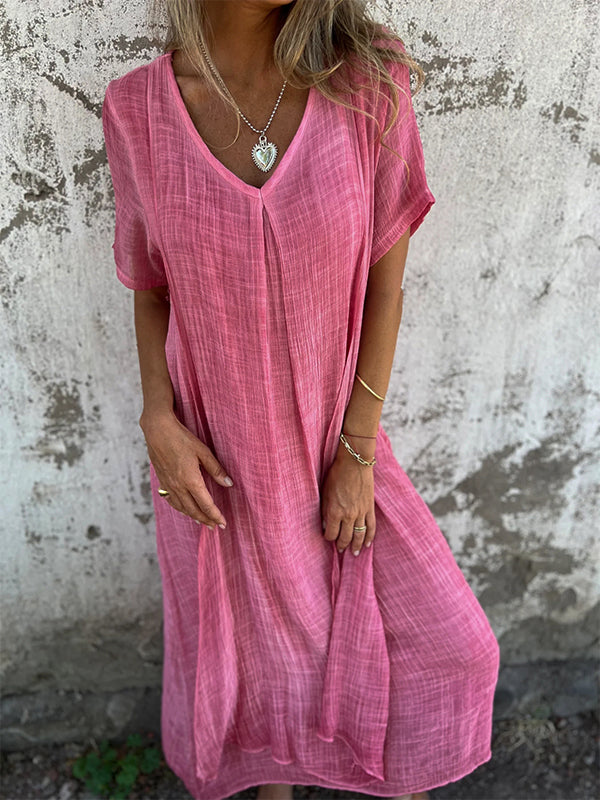 Women's Maxi Dress Flowy Draped Garnet Red
