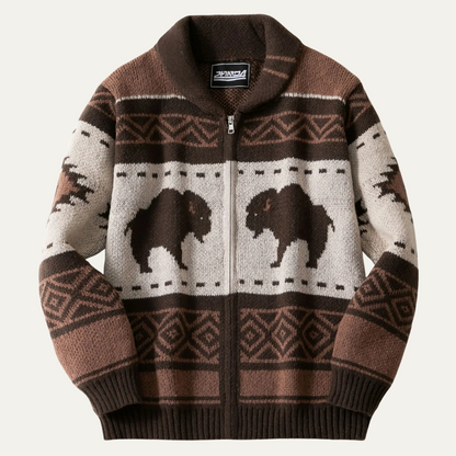 St Andrews Men's Buffalo Print Cardigan Winter - Fashinoza